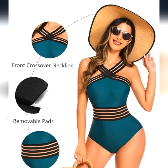 Source Unknown Other - SWIMWEAR FOR WOMEN 1 PIECE TEAL TUMMY CONTROL HIGH WAISTED